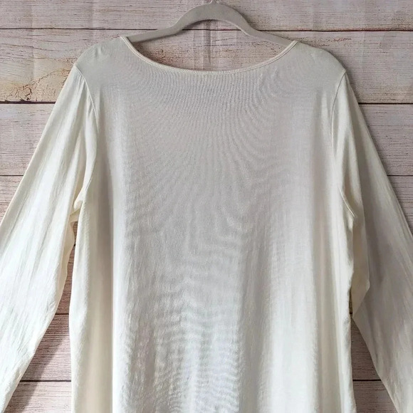 J.Jill Size 1X Button Shoulder Tee 3/4 Roll Tab Sleeve Scoop Neck Off White Top. - Picture 10 of 12